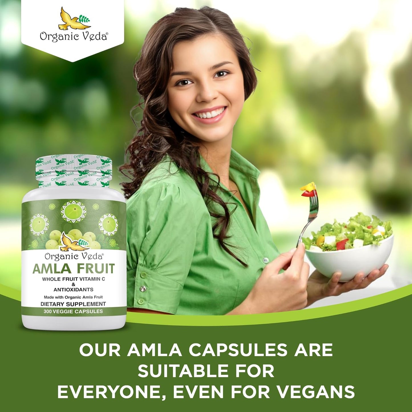 1500mg Organic Veda Amla Capsules - 300 Count Whole Fruit Amla Powder for Immunity, Skin Radiance - Vegan, Non GMO Raw Vitamin C Supplements