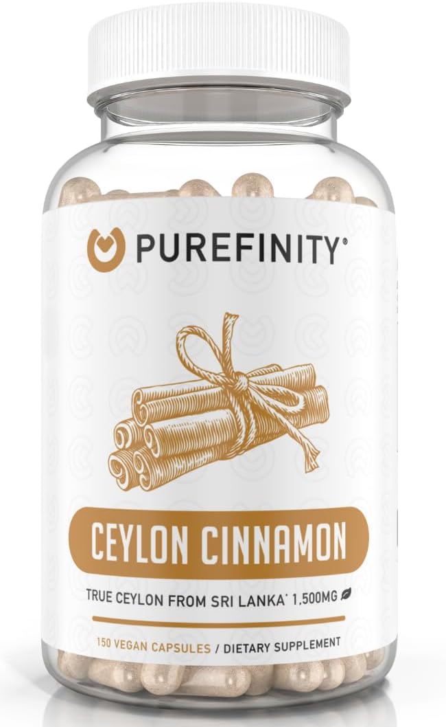 1500mg Purefinity Ceylon Cinnamon Capsules - Vegan Antioxidant Supplement, Non-GMO, 150 Count - Sri Lankan Bark Alternative