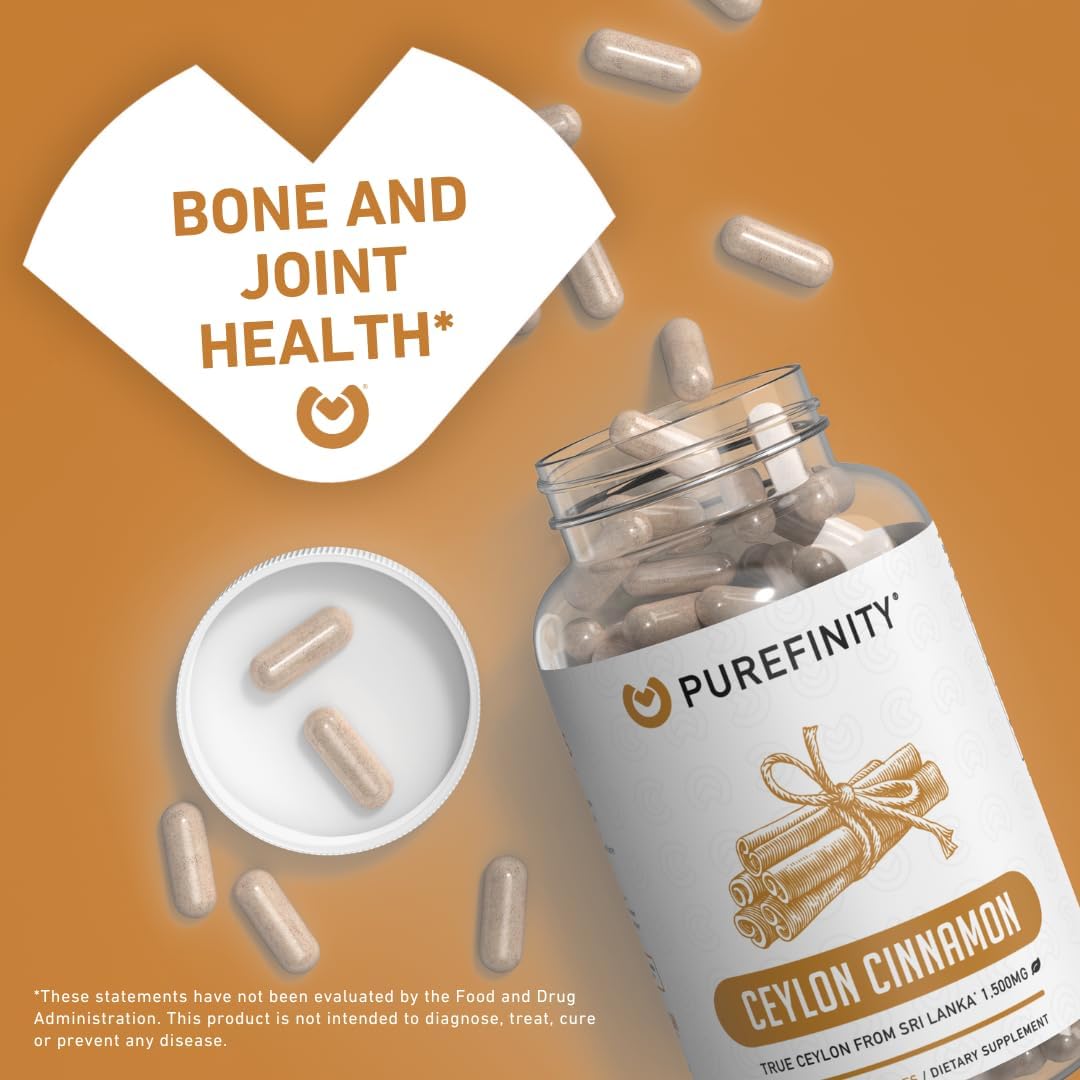 1500mg Purefinity Ceylon Cinnamon Capsules - Vegan Antioxidant Supplement, Non-GMO, 150 Count - Sri Lankan Bark Alternative