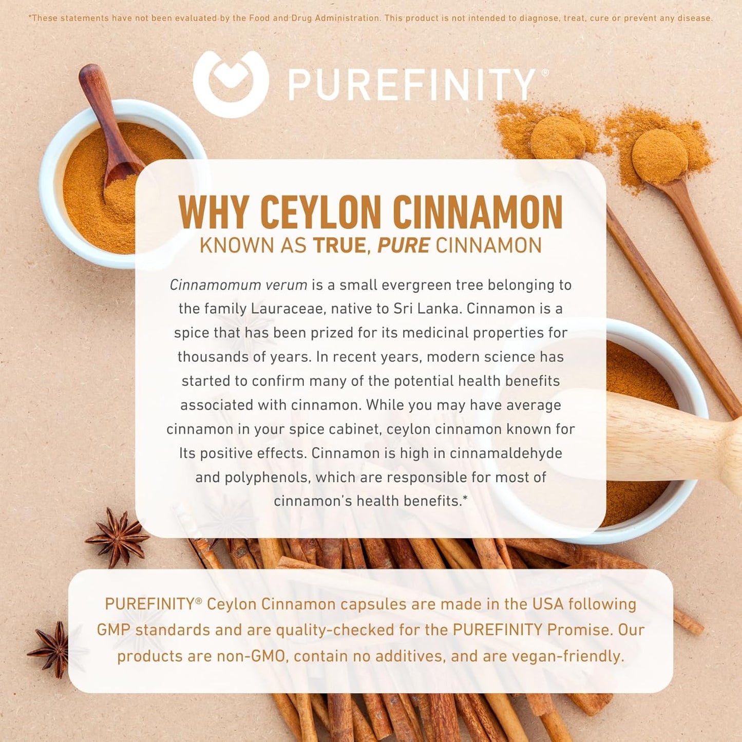 1500mg Purefinity Ceylon Cinnamon Capsules - Vegan Antioxidant Supplement, Non-GMO, 150 Count - Sri Lankan Bark Alternative