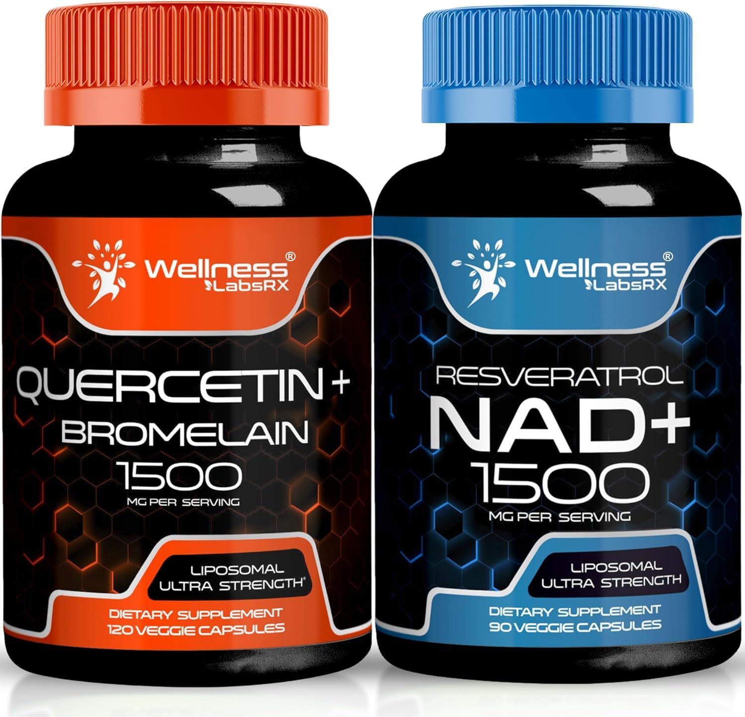 1500mg Quercetin with Bromelain & Resveratrol - NAD Plus Boosting Supplement Capsules by WELLNESS LABSRX