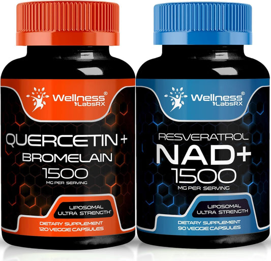 1500mg Quercetin with Bromelain & Resveratrol - NAD Plus Boosting Supplement Capsules by WELLNESS LABSRX