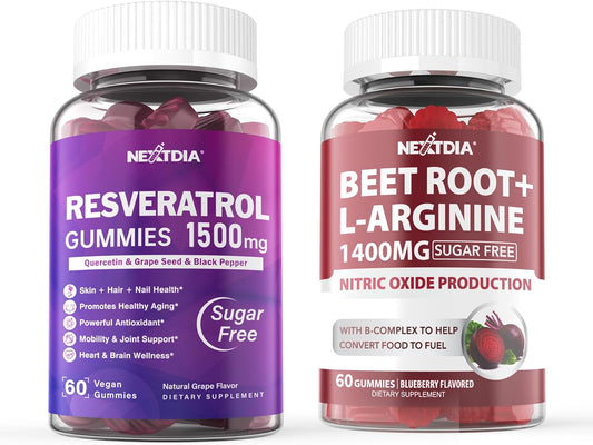 1500mg Resveratrol and Beet Root Gummies by Nextdia - Natural Antioxidant Support