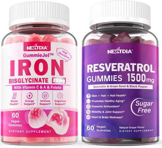 1500mg Resveratrol Gummies with 26mg Iron - Nextdia Iron-Infused Gummies