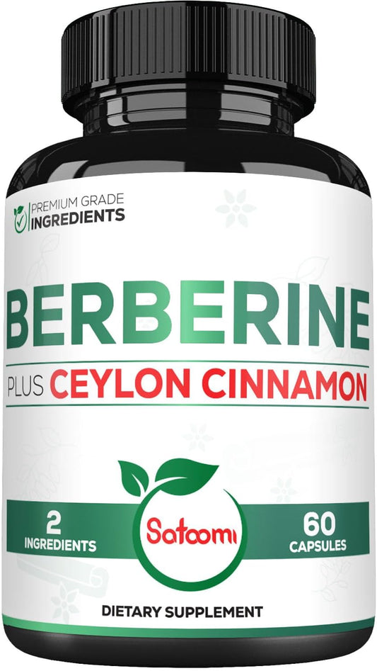 1500mg Satoomi Berberine & Ceylon Cinnamon Capsules - Immune Support, Digestive Health, Energy - 60ct - Gluten-Free, Non-GMO