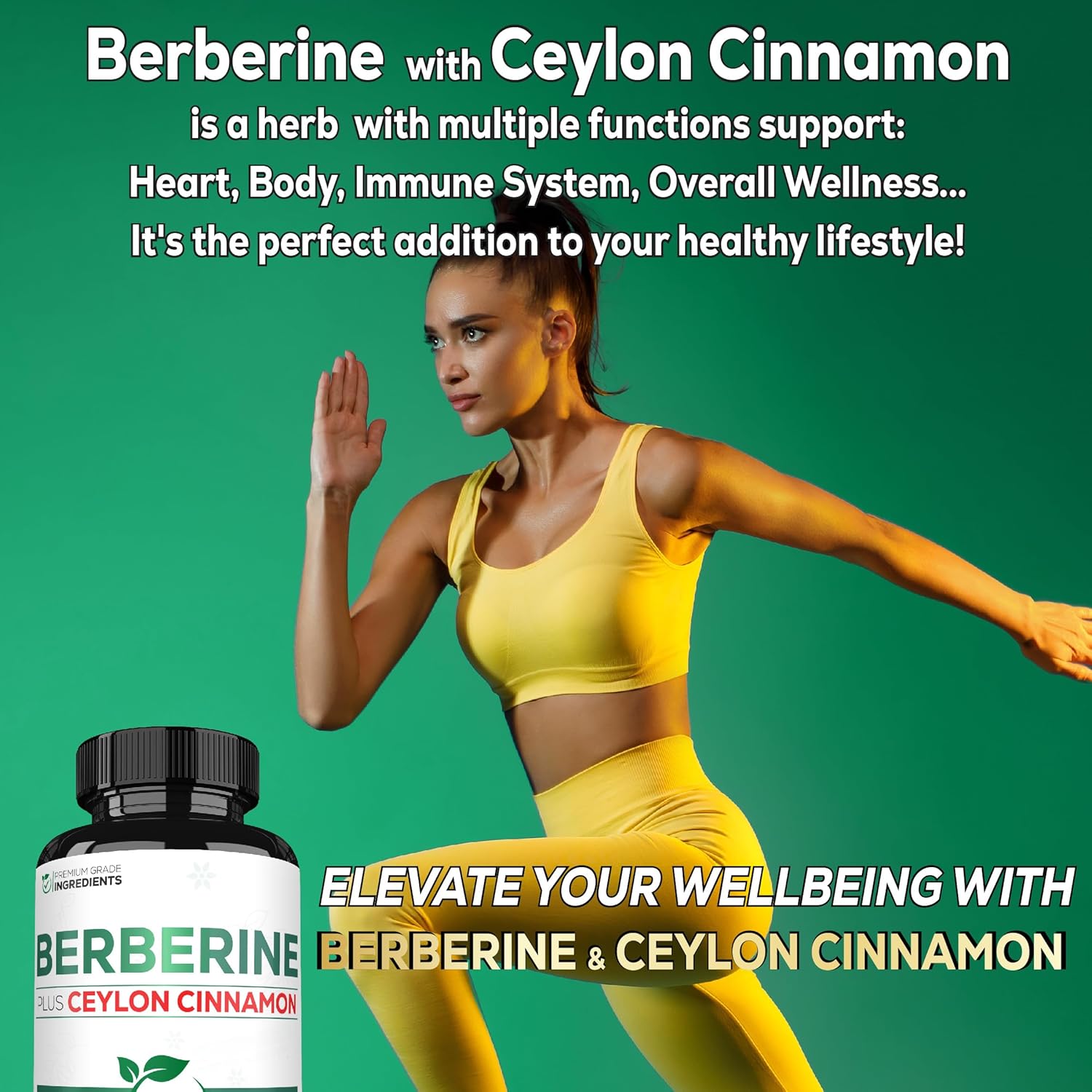 1500mg Satoomi Berberine & Ceylon Cinnamon Capsules - Immune Support, Digestive Health, Energy - 60ct - Gluten-Free, Non-GMO