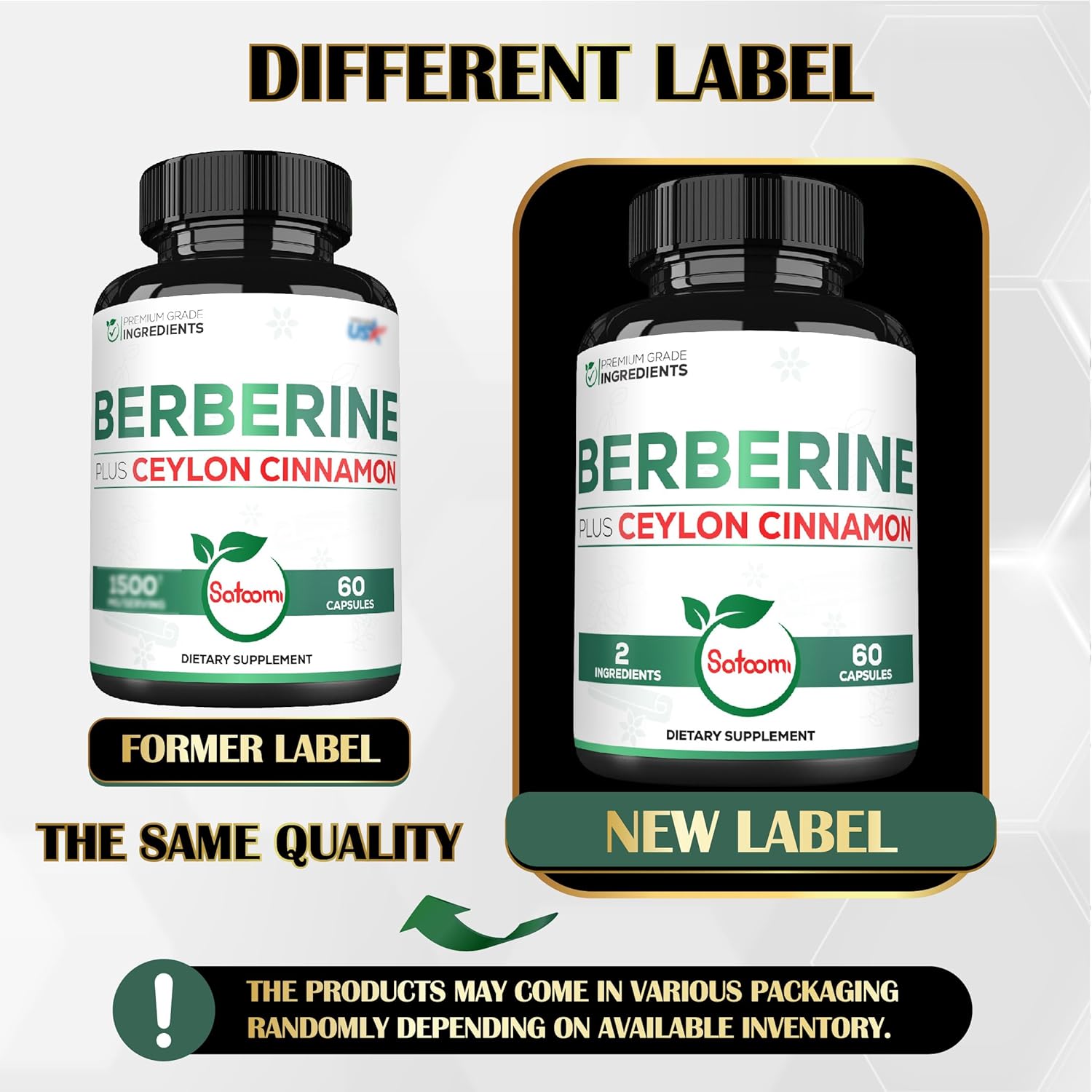 1500mg Satoomi Berberine & Ceylon Cinnamon Capsules - Immune Support, Digestive Health, Energy - 60ct - Gluten-Free, Non-GMO