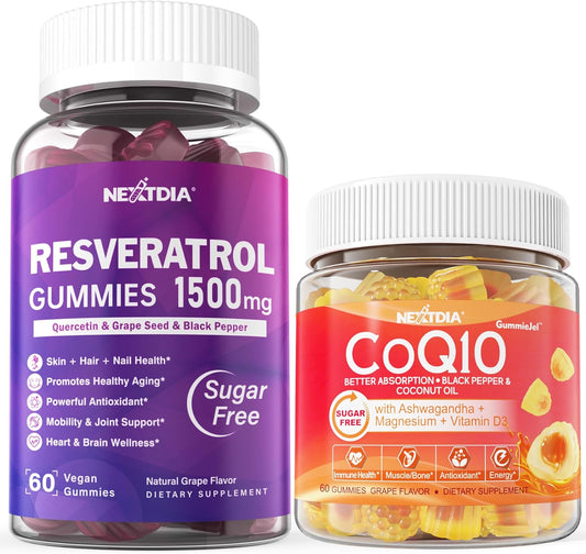 1500mg Sugar Free Resveratrol Gummies with CoQ10 and Magnesium for Healthy Aging & Longevity - 100 Gummies
