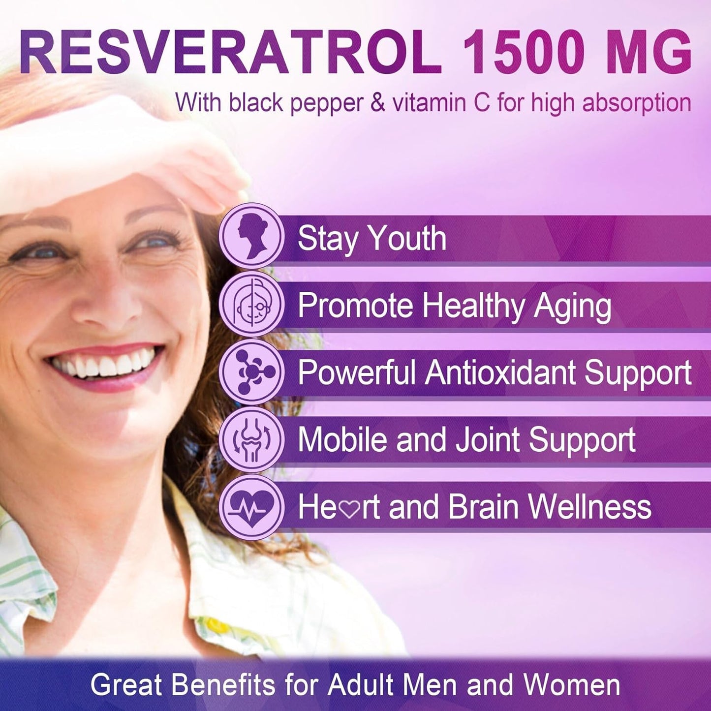 1500mg Sugar Free Resveratrol Gummies with CoQ10 and Magnesium for Healthy Aging & Longevity - 100 Gummies