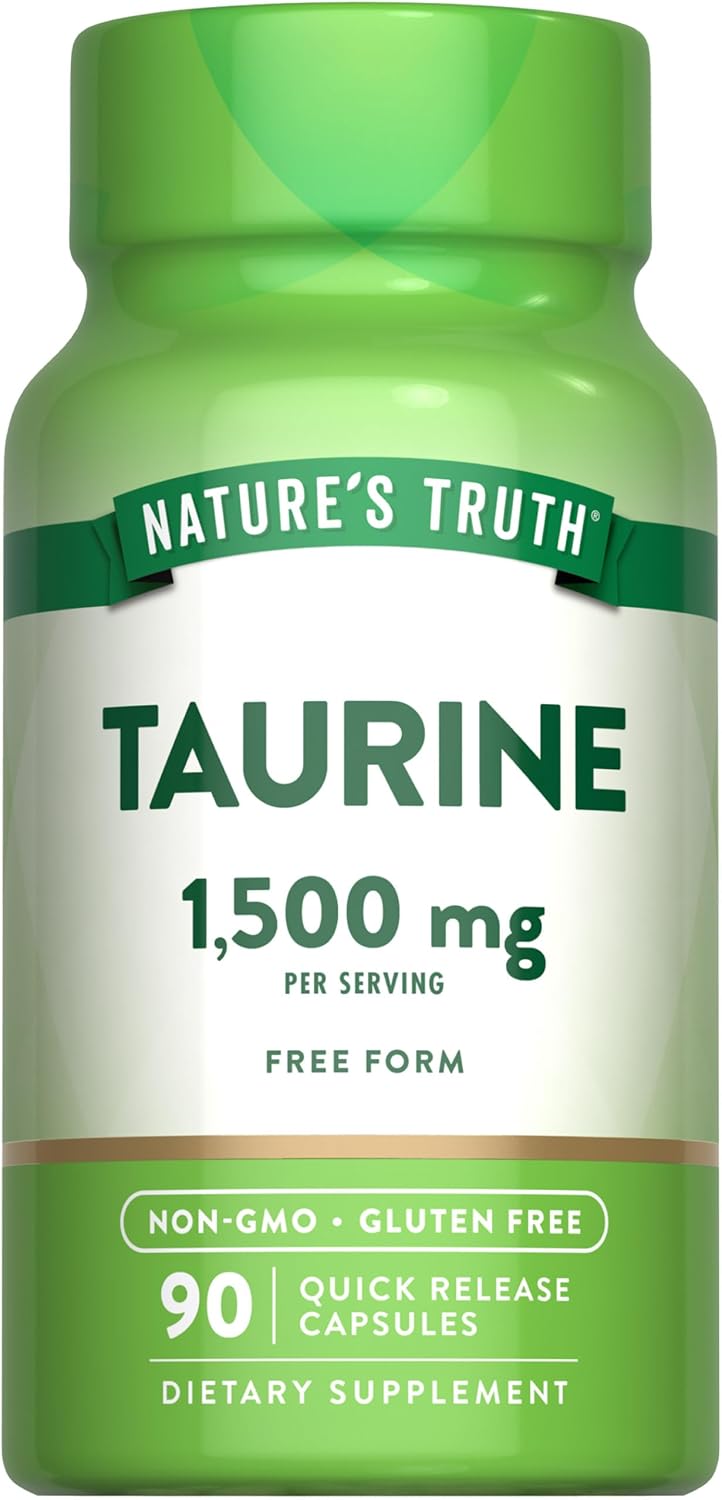 1500mg Taurine Supplement Capsules - Non-GMO & Gluten Free - 90 Count