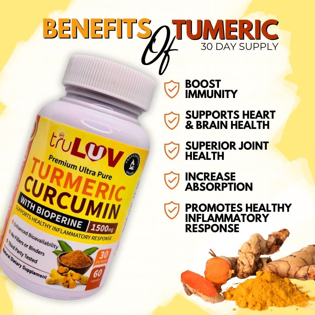 1500mg Turmeric Curcumin with Bioperine Supplement for Health - MY TRULUV Natural Dietary Formula