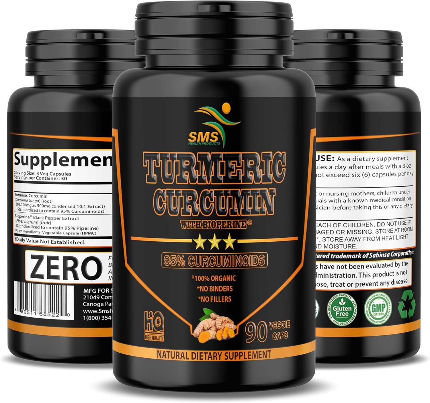 1,500mg Turmeric Curcumin with Black Pepper - 90 Veggie Capsules - 95% Standardized Curcuminoids & Bioperine - Non-GMO, Gluten Free Dietary Supplement