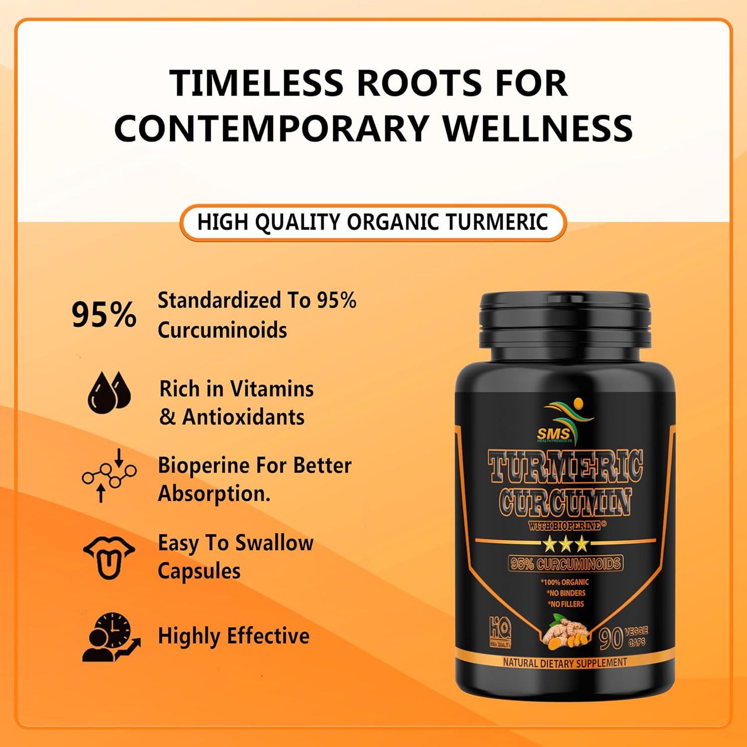 1,500mg Turmeric Curcumin with Black Pepper - 90 Veggie Capsules - 95% Standardized Curcuminoids & Bioperine - Non-GMO, Gluten Free Dietary Supplement