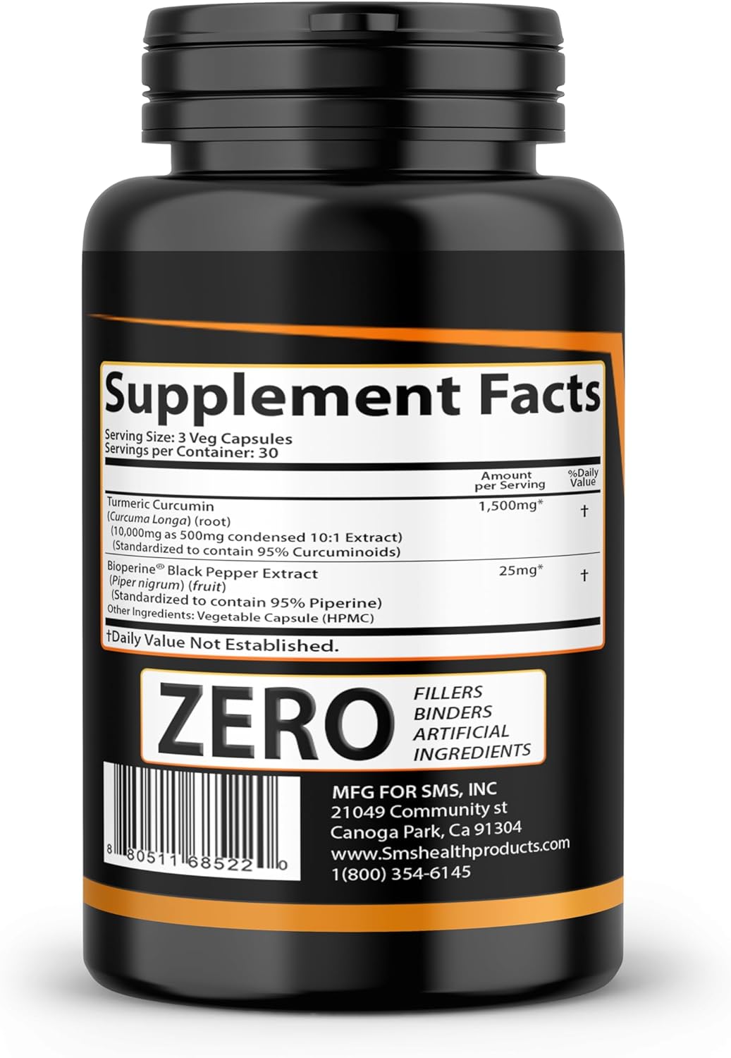 1,500mg Turmeric Curcumin with Black Pepper - 90 Veggie Capsules - 95% Standardized Curcuminoids & Bioperine - Non-GMO, Gluten Free Dietary Supplement