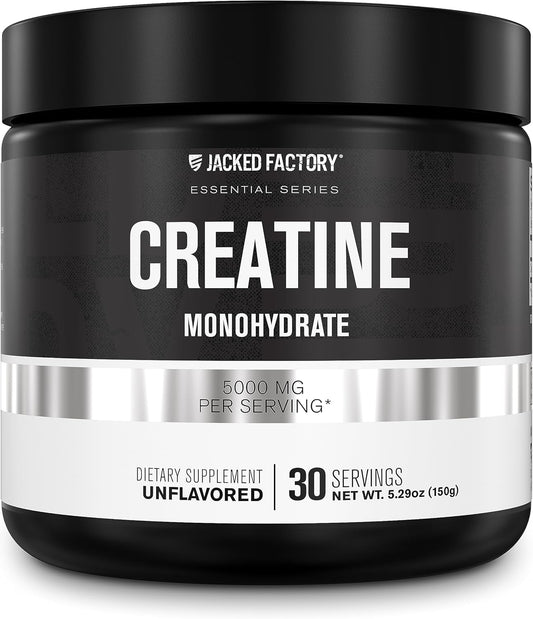 150g Jacked Factory Creatine Monohydrate Powder - Muscle Growth & Strength Supplement, Energy Boost, Athletic Performance - 30 Servings, Unflavored