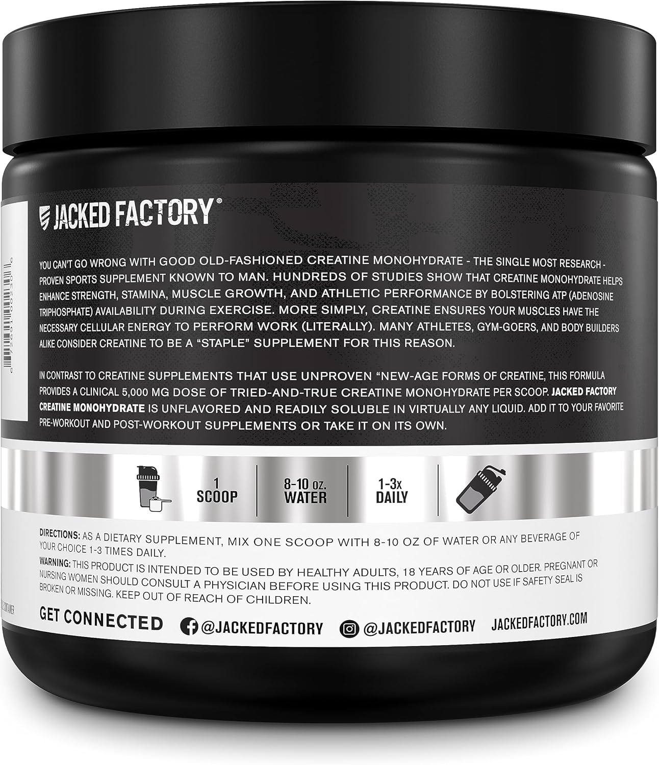 150g Jacked Factory Creatine Monohydrate Powder - Muscle Growth & Strength Supplement, Energy Boost, Athletic Performance - 30 Servings, Unflavored