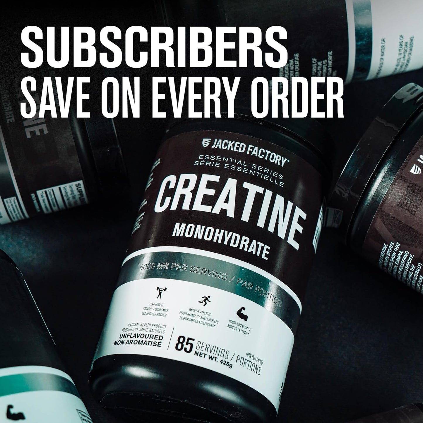 150g Jacked Factory Creatine Monohydrate Powder - Muscle Growth & Strength Supplement, Energy Boost, Athletic Performance - 30 Servings, Unflavored
