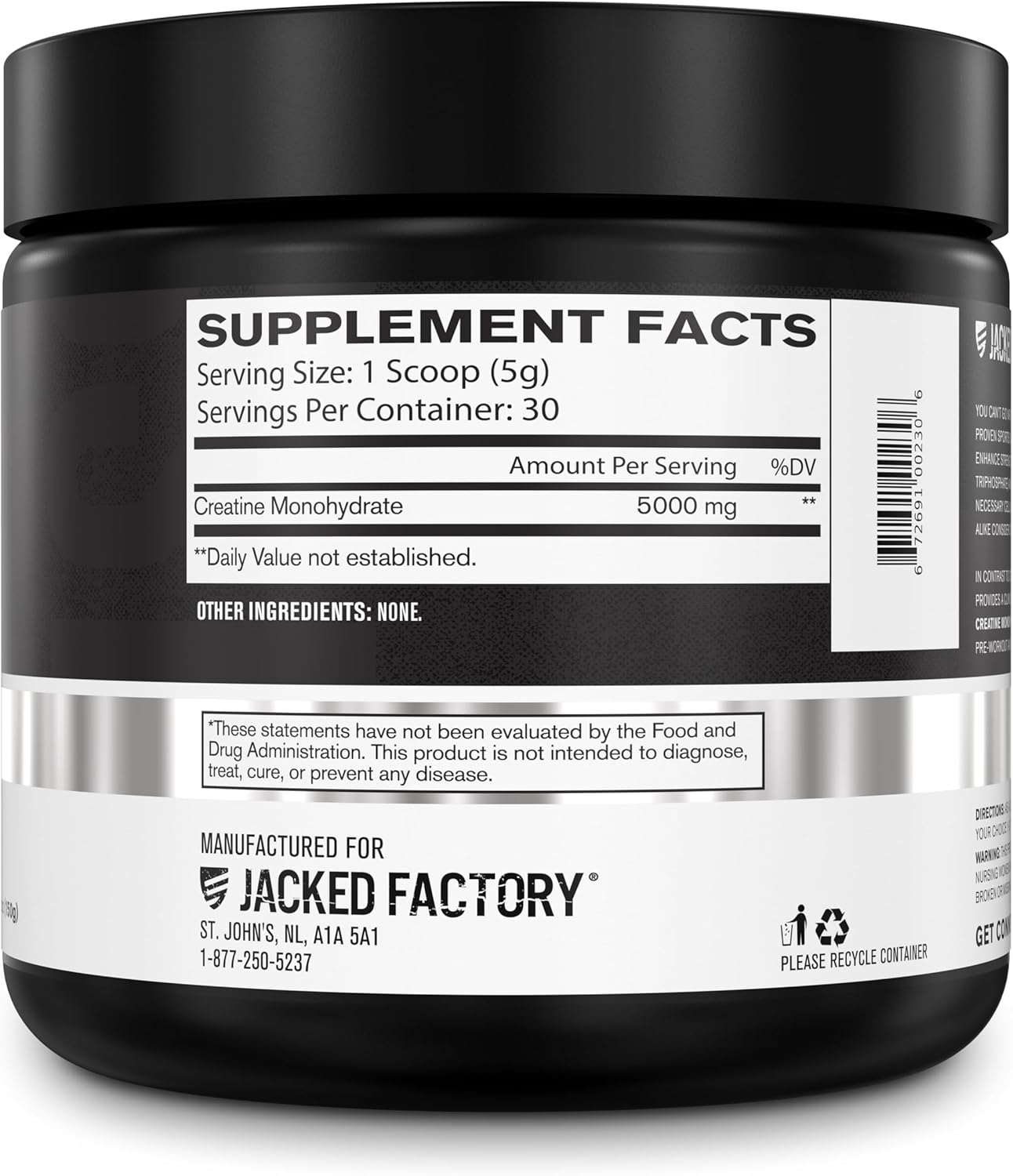 150g Jacked Factory Creatine Monohydrate Powder - Muscle Growth & Strength Supplement, Energy Boost, Athletic Performance - 30 Servings, Unflavored
