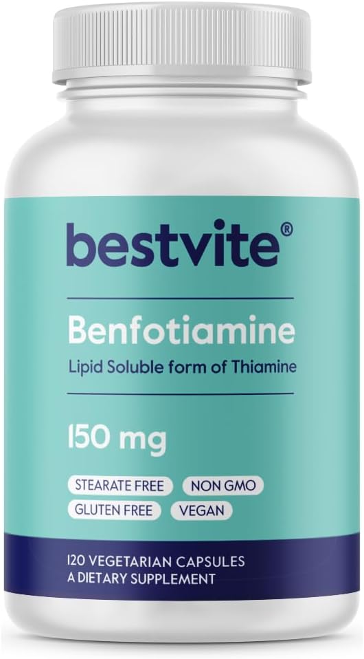 150mg Benfotiamine Capsules - 120 Vegetarian Capsules - Vegan & Non GMO - Gluten Free - No Stearates or Silicon Dioxide