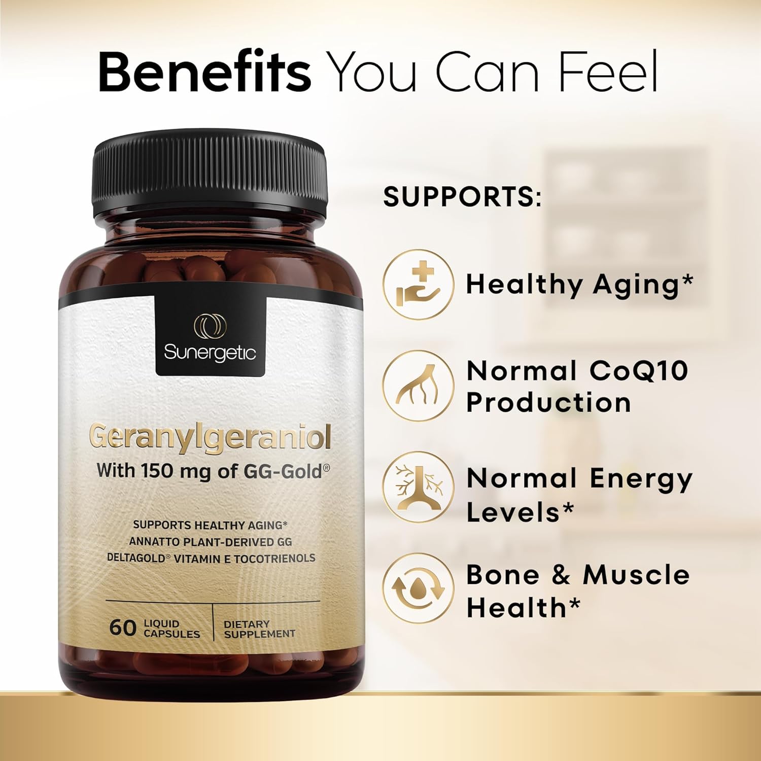 150mg Geranylgeraniol Supplement with DeltaGold Vitamin E Tocotrienols for Heart Health - 60 Capsules, Annatto Derived GG for Statin Users