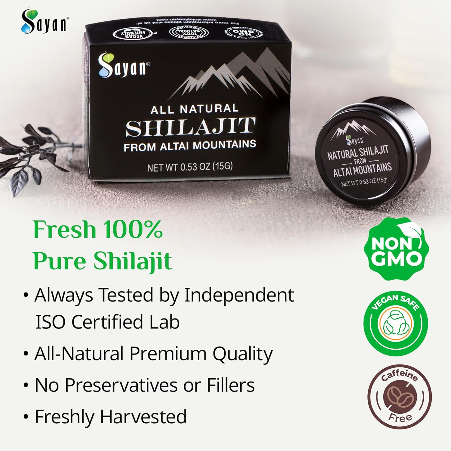 15g Sayan Pure Authentic Altai Shilajit Resin - Organic Fulvic Acid Supplement for Immune System, Energy, Detox - 2 Month Supply