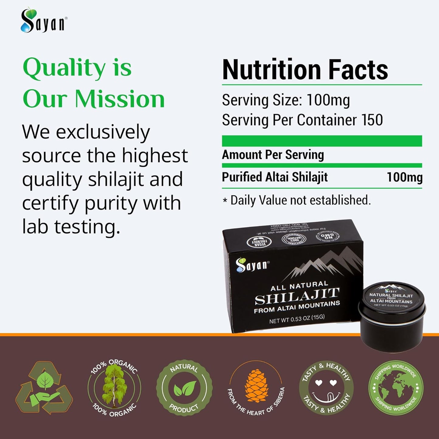 15g Sayan Pure Authentic Altai Shilajit Resin - Organic Fulvic Acid Supplement for Immune System, Energy, Detox - 2 Month Supply