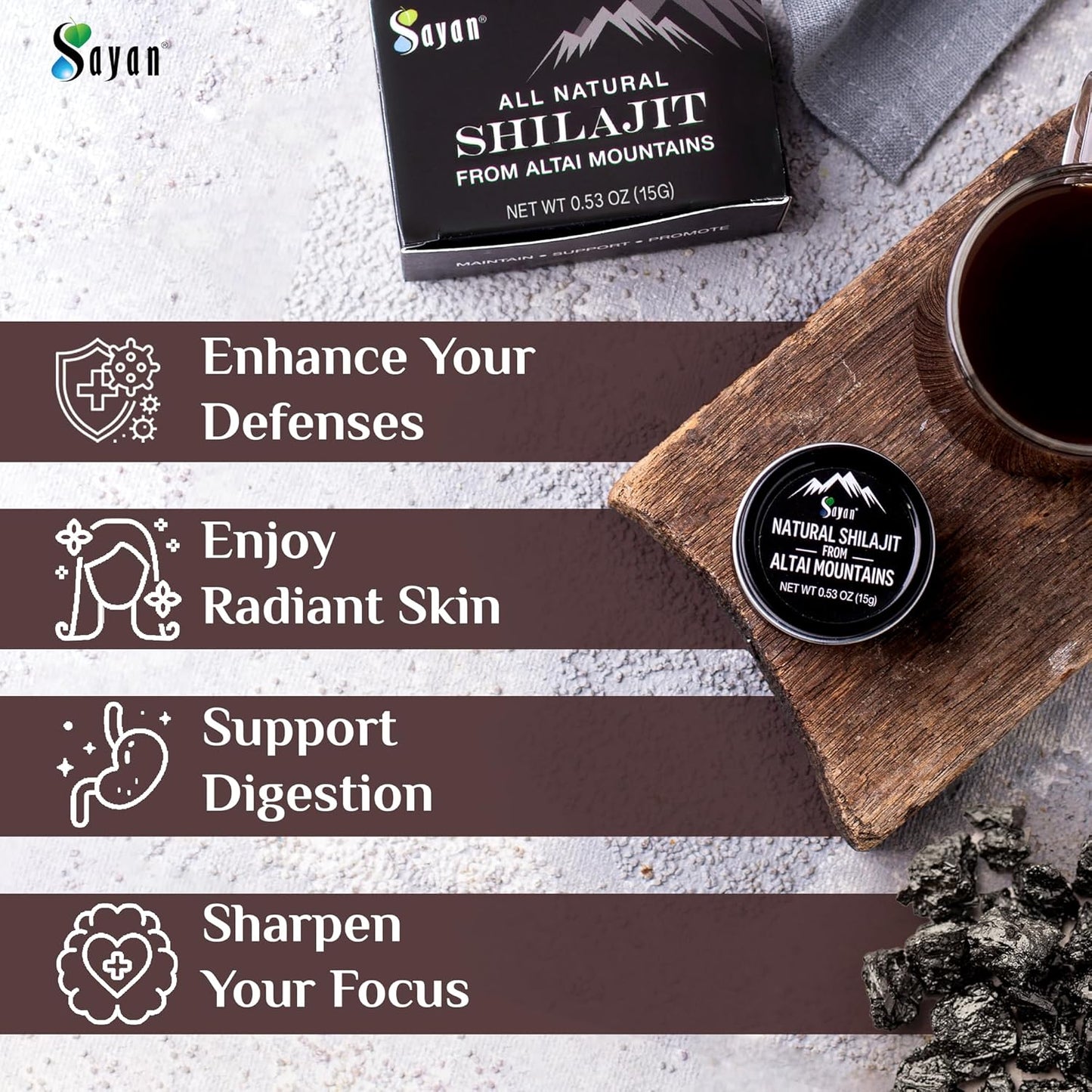 15g Sayan Pure Authentic Altai Shilajit Resin - Organic Fulvic Acid Supplement for Immune System, Energy, Detox - 2 Month Supply