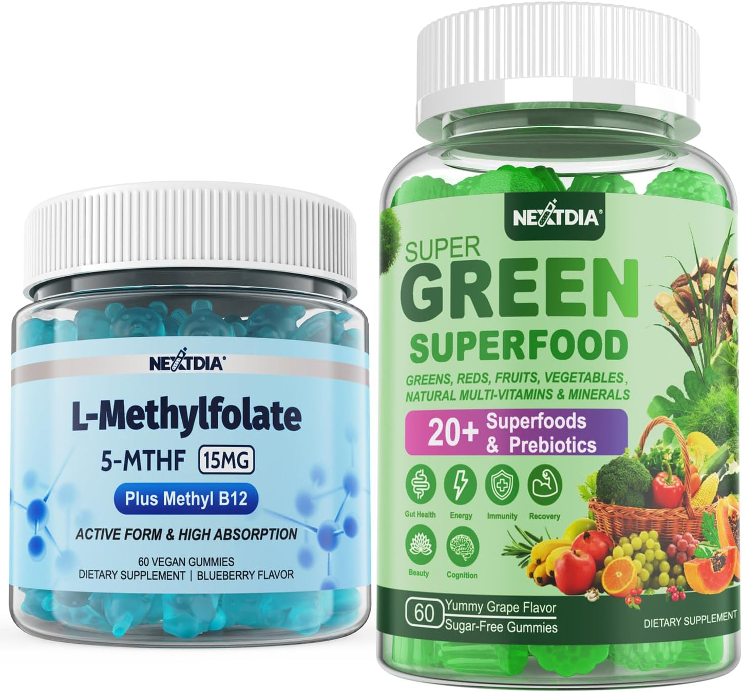 15mg L-MethylFolate Gummies with Super Greens - Nextdia Supplement