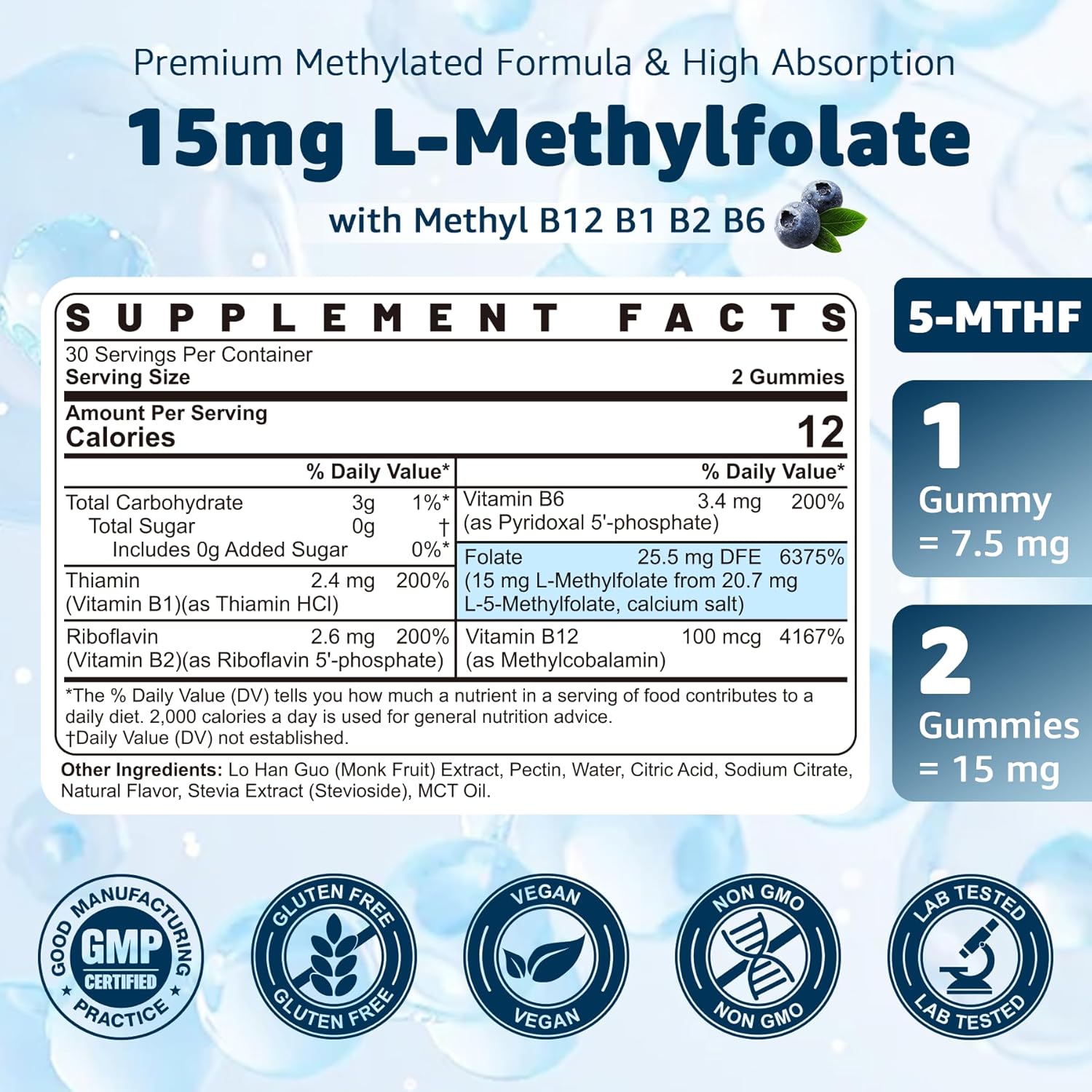 15mg L-MethylFolate Gummies with Super Greens - Nextdia Supplement