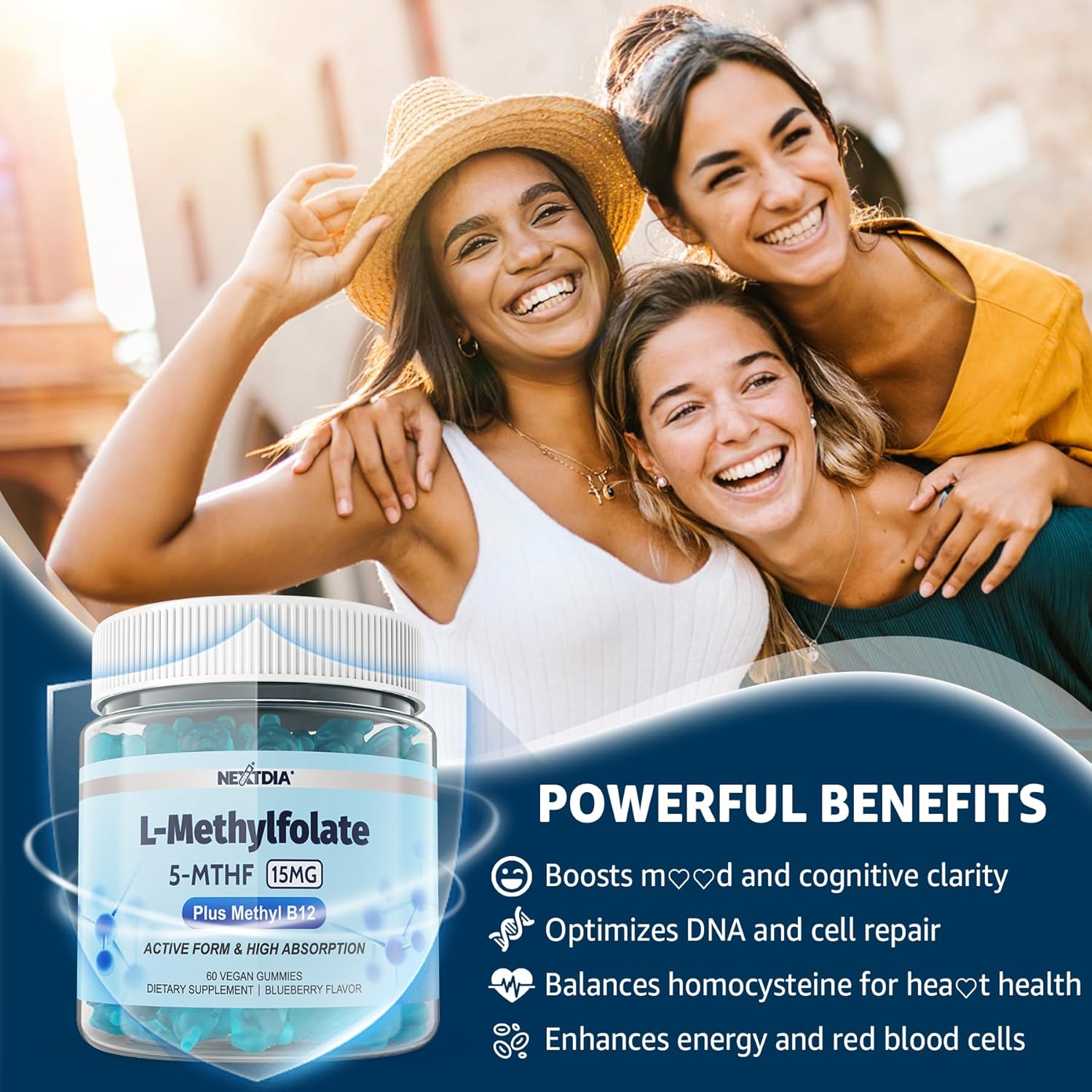 15mg L-MethylFolate Gummies with Super Greens - Nextdia Supplement