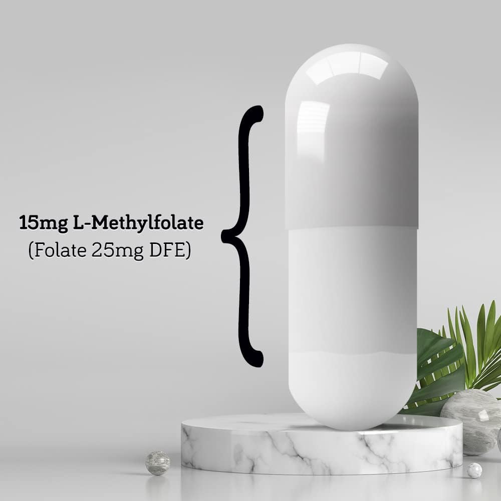 15mg L Methylfolate Supplement for Homocysteine Control - 90 Vegan Capsules - Folic Acid Vitamin - Eco-Friendly