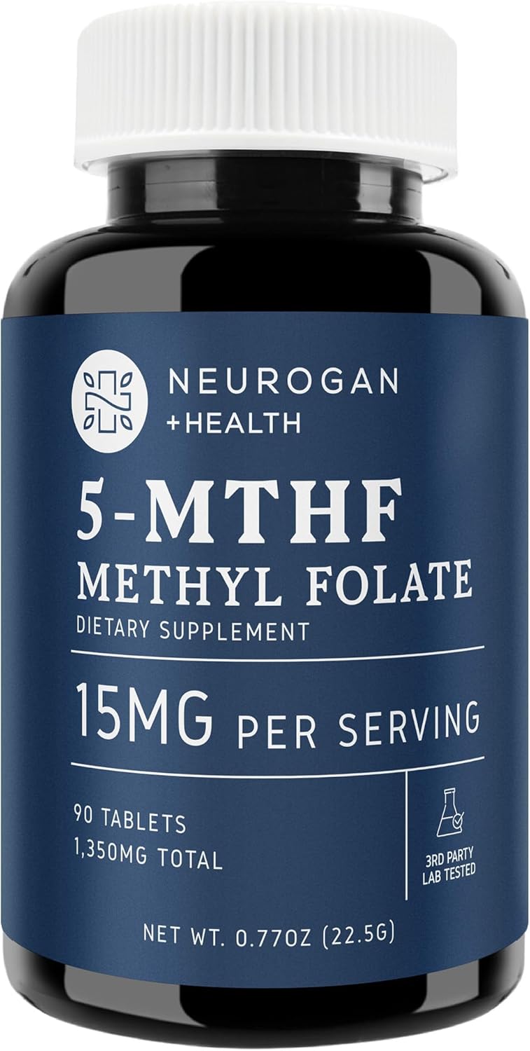 15mg Neurogan L-5-MTHF Methyl Folate Supplement - Vegan & Gluten-Free - USA Made, 90-Day Supply for Cognitive, Cardiovascular & Mood Health