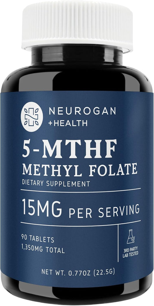 15mg Neurogan L-5-MTHF Methyl Folate Supplement - Vegan & Gluten-Free - USA Made, 90-Day Supply for Cognitive, Cardiovascular & Mood Health