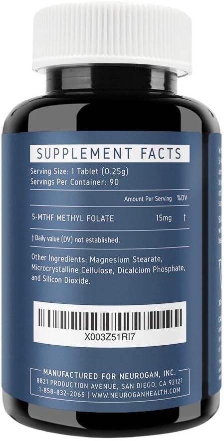 15mg Neurogan L-5-MTHF Methyl Folate Supplement - Vegan & Gluten-Free - USA Made, 90-Day Supply for Cognitive, Cardiovascular & Mood Health