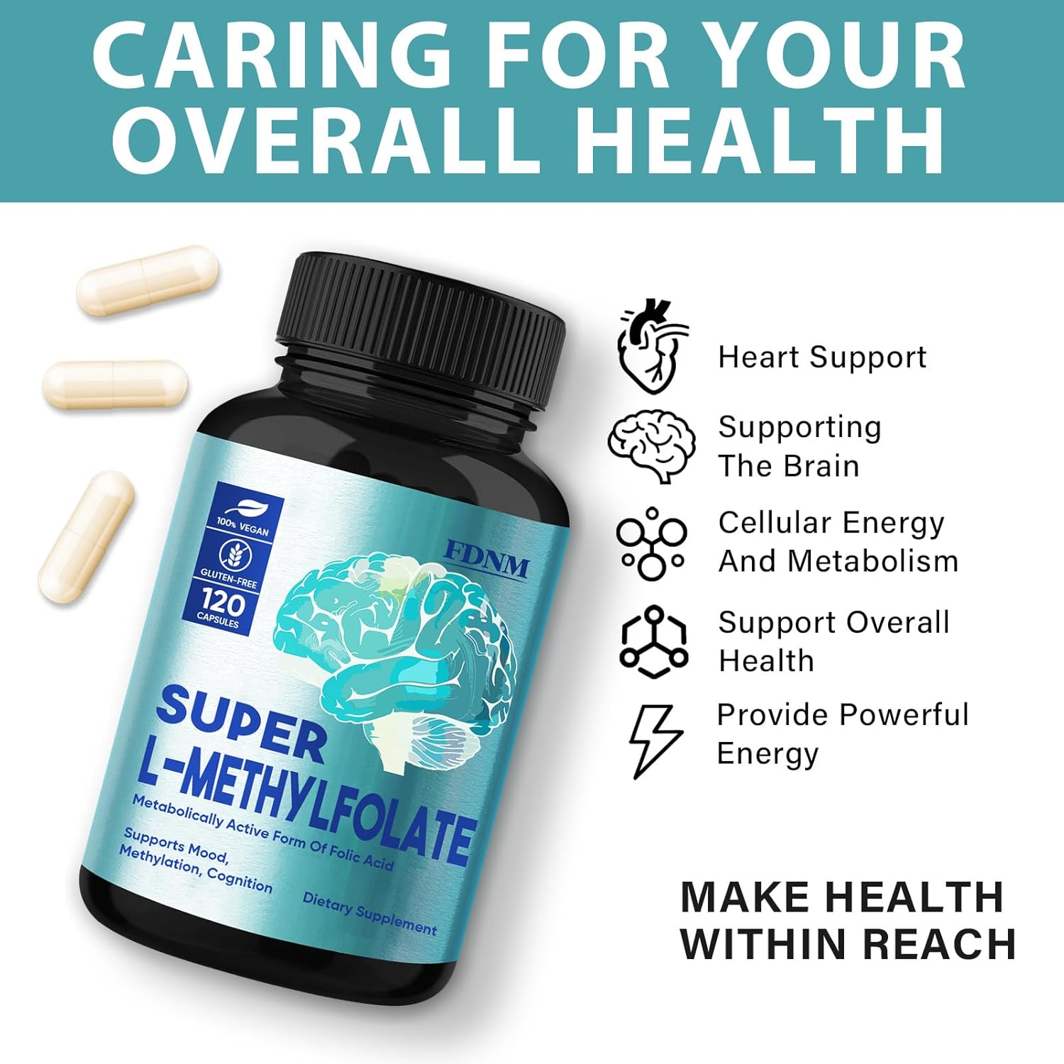 15mg Professional Strength L-Methylfolate Supplement for Mood & Nerve Support - Non-GMO, Gluten-Free Capsules - 120 Count