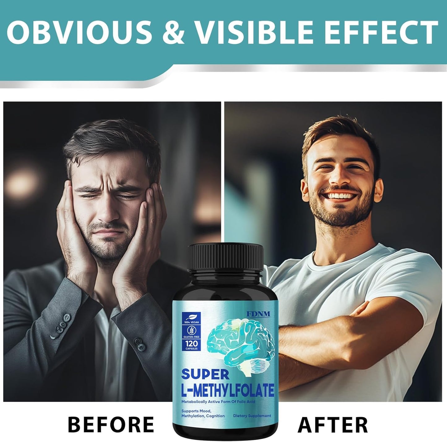 15mg Professional Strength L-Methylfolate Supplement for Mood & Nerve Support - Non-GMO, Gluten-Free Capsules - 120 Count