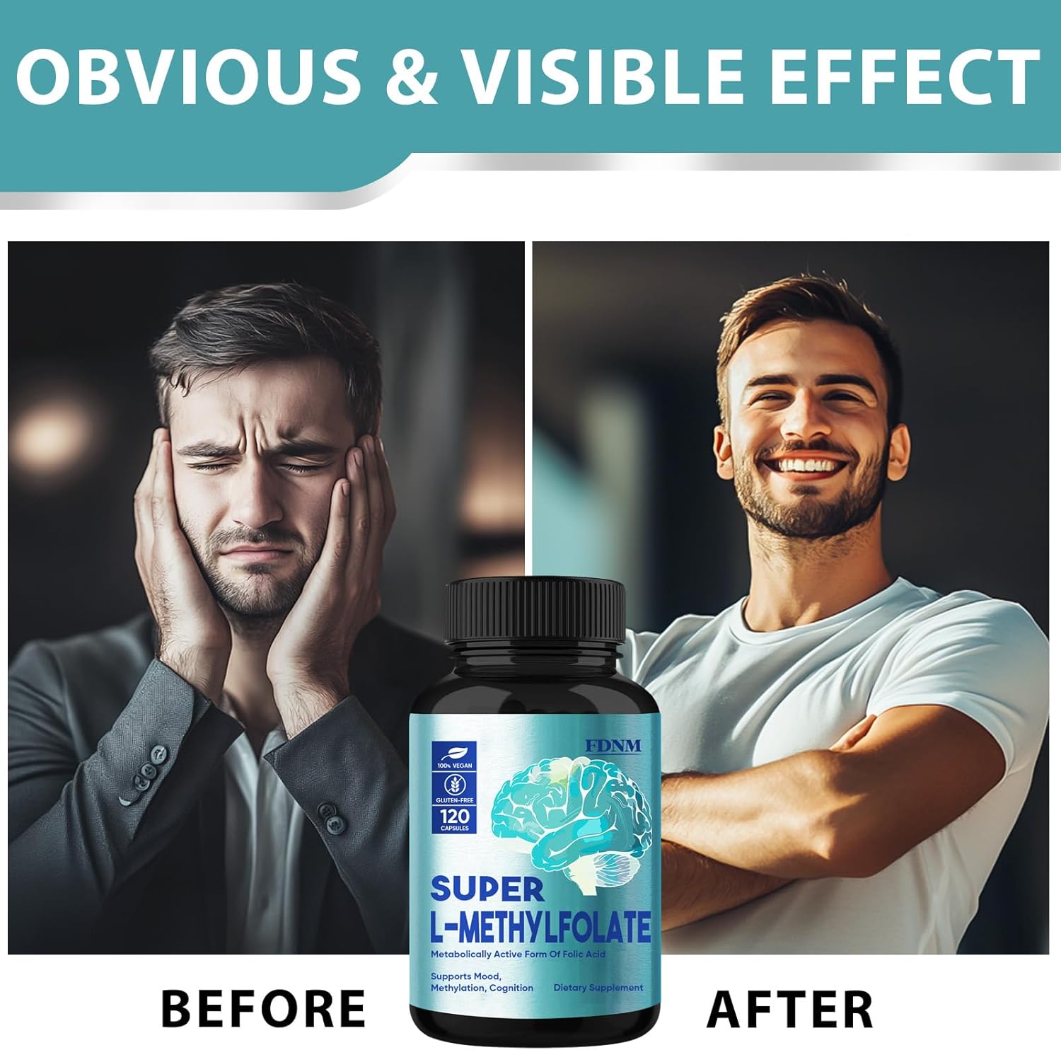 15mg Professional Strength L-Methylfolate Supplement for Mood & Nerve Support - Non-GMO, Gluten-Free Capsules - 120 Count