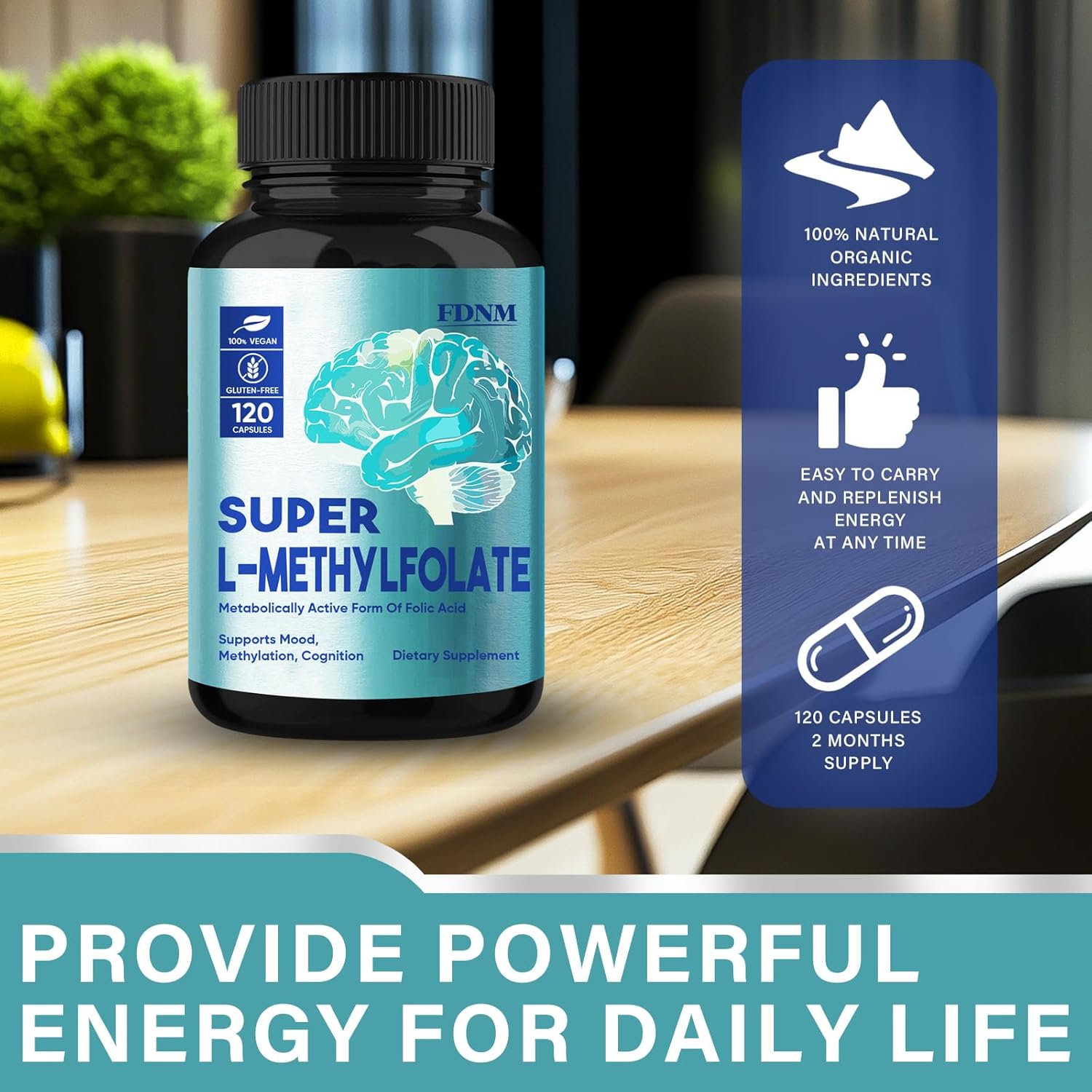 15mg Professional Strength L-Methylfolate Supplement for Mood & Nerve Support - Non-GMO, Gluten-Free Capsules - 120 Count