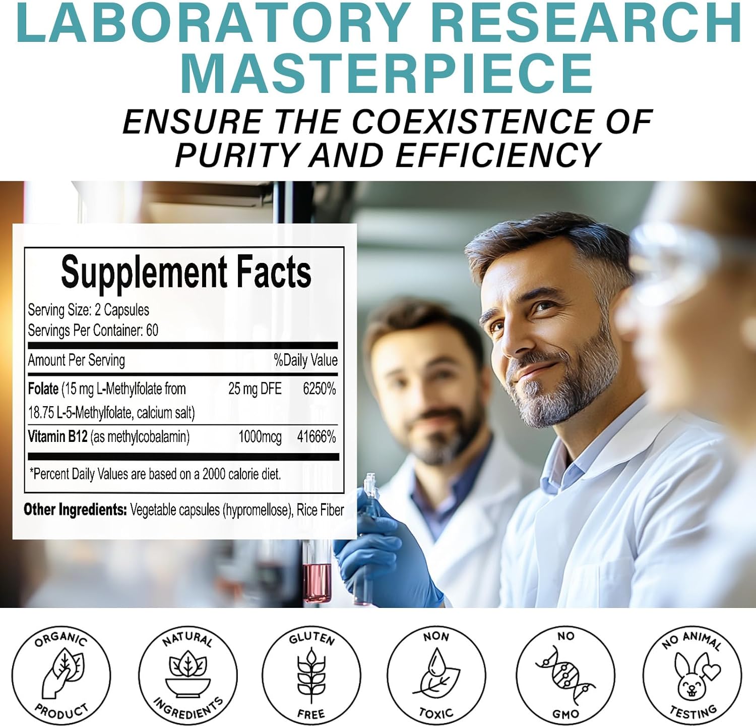 15mg Professional Strength L-Methylfolate Supplement for Mood & Nerve Support - Non-GMO, Gluten-Free Capsules - 120 Count