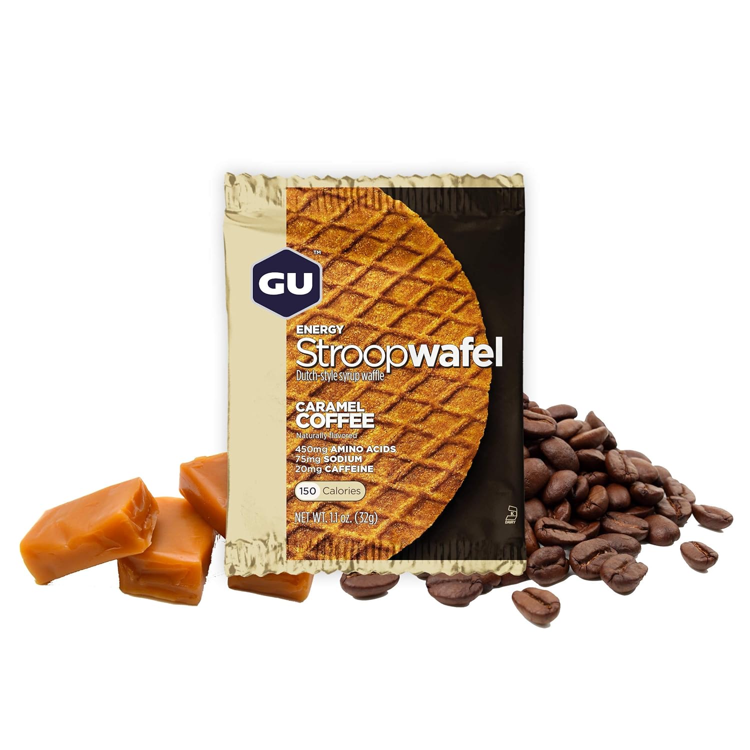 16-Count GU Energy Stroopwafel Caramel Coffee Waffles with Caffeine - Kosher Dairy - On-The-Go Nutrition for Workouts