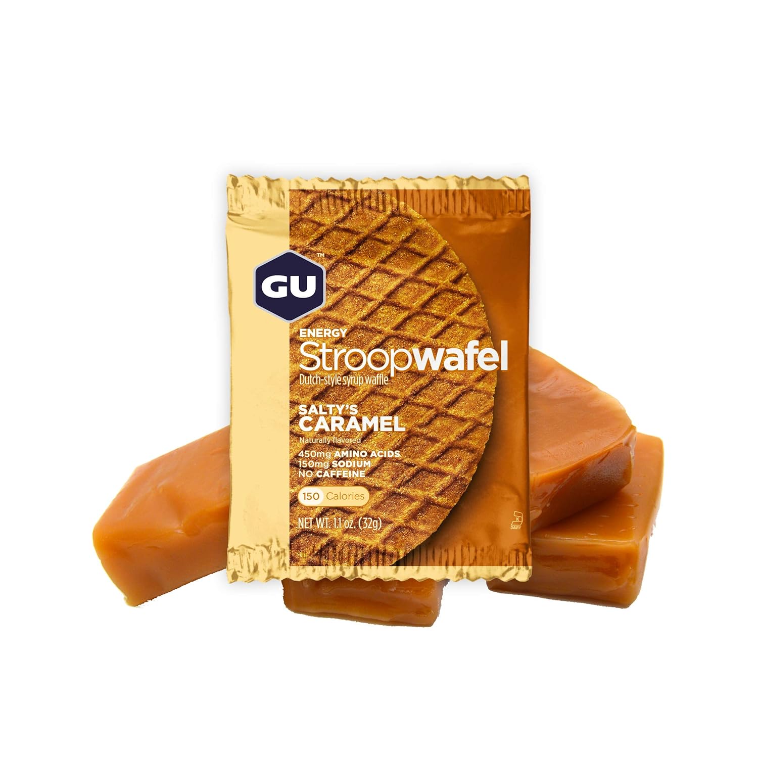 16-Count GU Energy Stroopwafel Salty's Caramel Sports Nutrition Waffles: Caffeine-Free, Kosher Dairy, On-the-Go Energy for Workouts