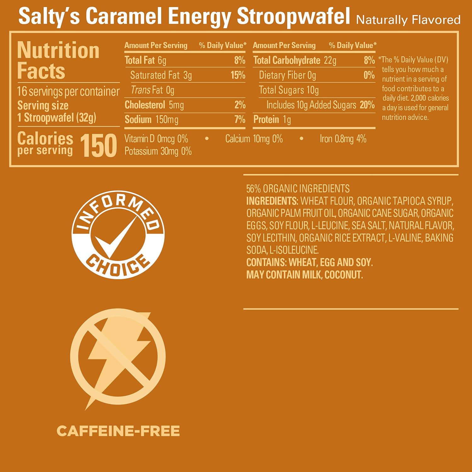 16-Count GU Energy Stroopwafel Salty's Caramel Sports Nutrition Waffles: Caffeine-Free, Kosher Dairy, On-the-Go Energy for Workouts