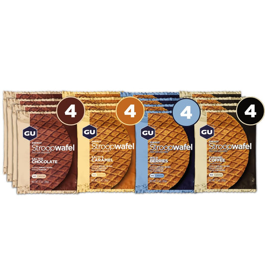 16-Count GU Energy Stroopwafel Variety Pack: Caffeinated Sports Nutrition Waffles, Kosher Dairy, On-The-Go Energy for Workouts