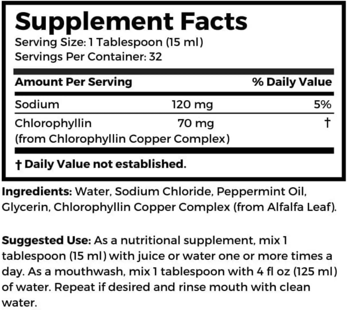 16 Fl Oz Bernard Jensen's Chlorophyll Liquid in Refreshing Mint Flavor