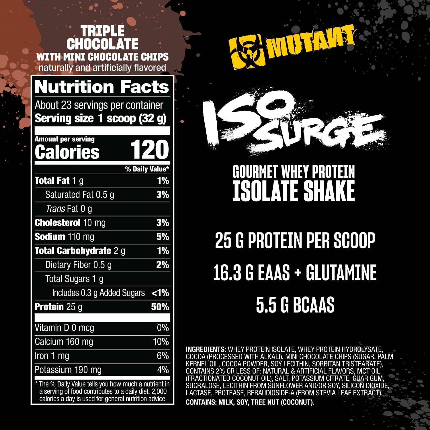 1.6 lb Mutant ISO Surge Whey Protein Isolate Powder - Fast-Acting Recovery for Muscle Growth & Strength (Triple Chocolate)