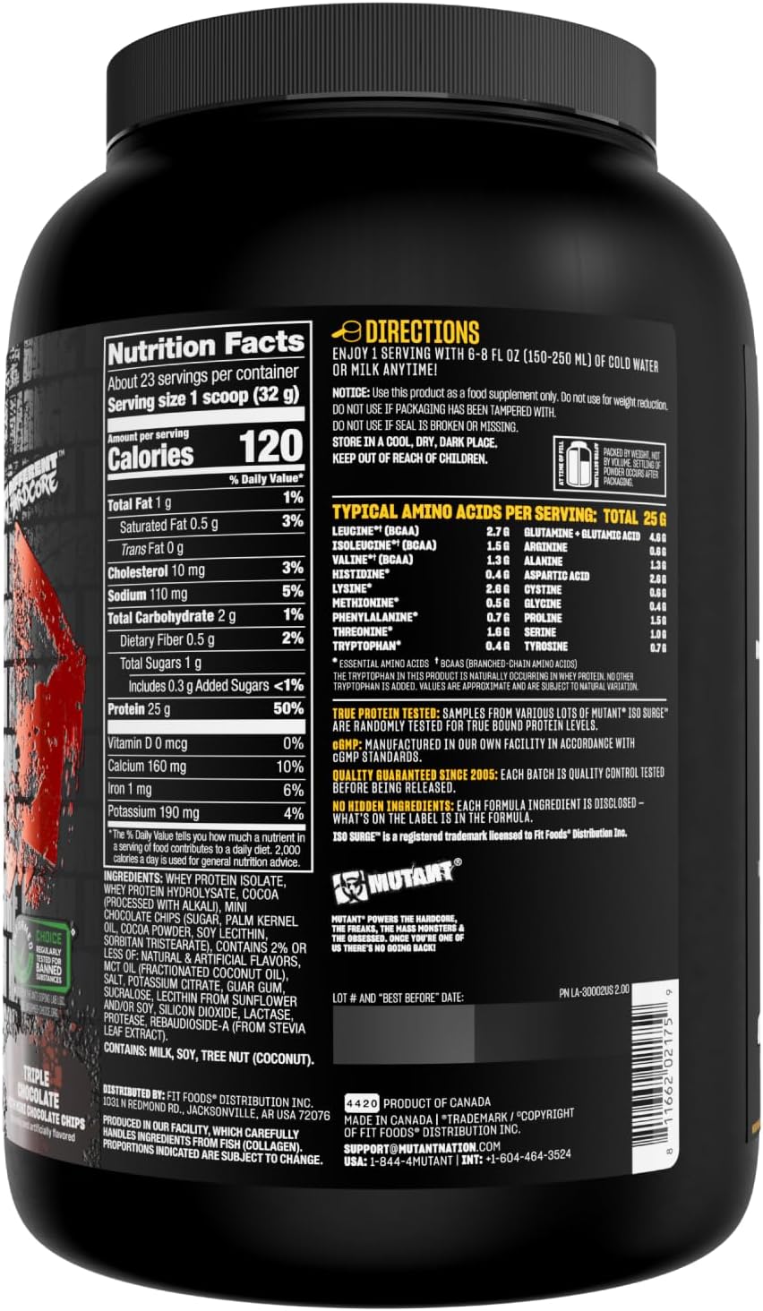 1.6 lb Mutant ISO Surge Whey Protein Isolate Powder - Fast-Acting Recovery for Muscle Growth & Strength (Triple Chocolate)