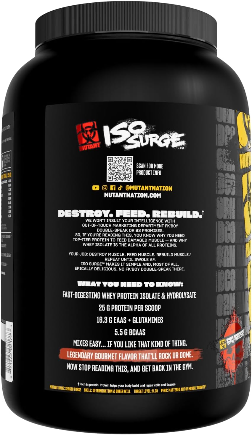 1.6 lb Mutant ISO Surge Whey Protein Isolate Powder - Fast-Acting Recovery for Muscle Growth & Strength (Peanut Butter Chocolate)