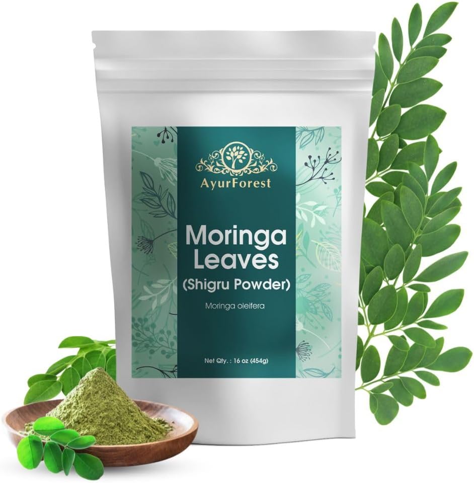 16 Ounce AYURFOREST Moringa Oleifera Leaf Powder for Drinks and Smoothies