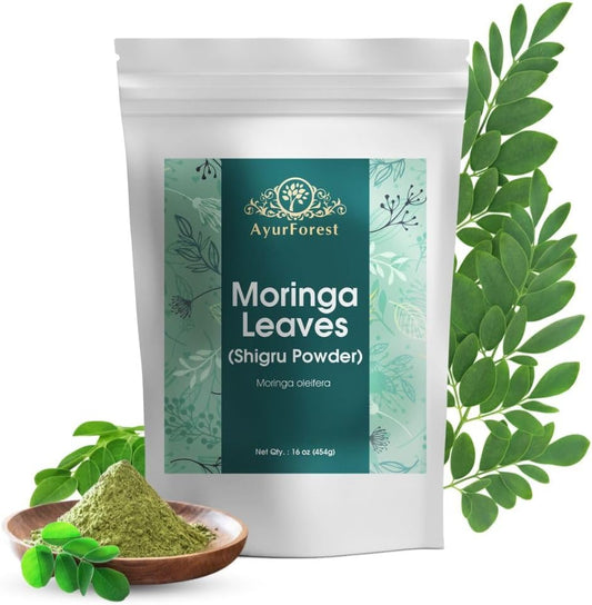 16 Ounce AYURFOREST Moringa Oleifera Leaf Powder for Drinks and Smoothies