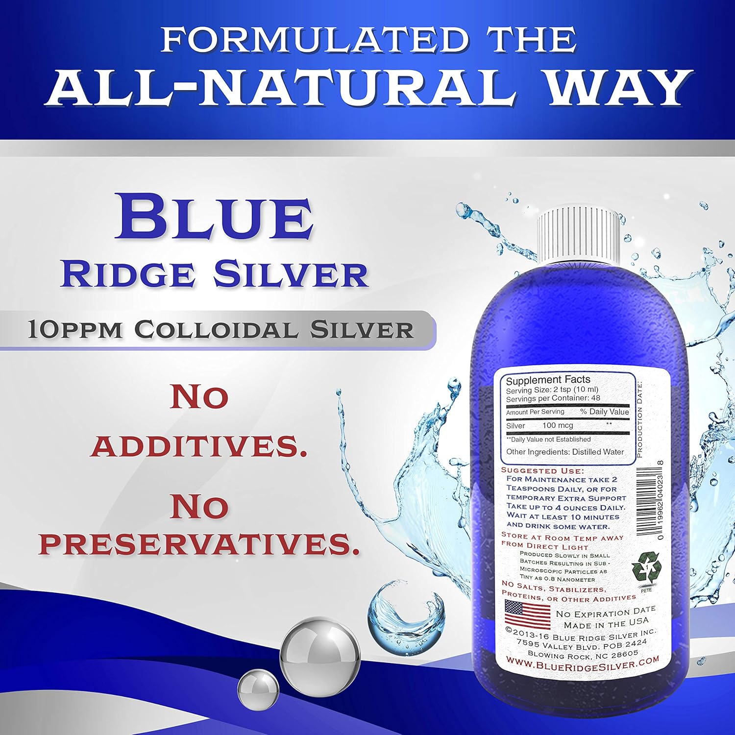 16 oz Blue Ridge Silver Colloidal Silver - 10 ppm Natural Immune Support Health Supplement - BoostGo Australia